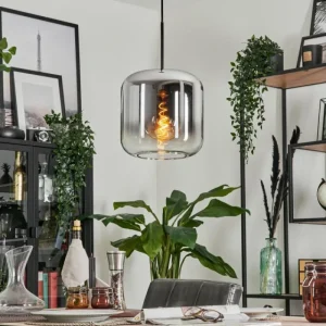 hofstein Suspension Verre 25cm Lauden Chrome, Clair, Fumé, 1 lumière* Lampes Modernes
