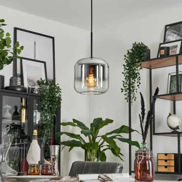 hofstein Suspension Verre 20cm Lauden Chrome, Clair, Fumé, 1 lumière* Lampes Modernes