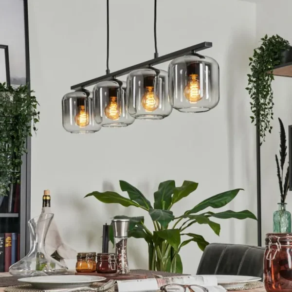 hofstein Suspension Verre 15cm Lauden Clair, Fumé, 4 lumières* Lampes Modernes