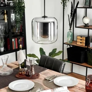hofstein Suspension Verre 25cm Lauden Chrome, Clair, Fumé, 1 lumière* Lampes Modernes