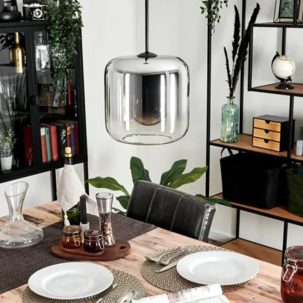 hofstein Suspension Verre 25cm Lauden Chrome, Clair, Fumé, 1 lumière* Lampes Modernes