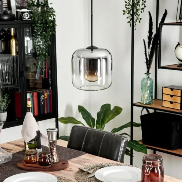 hofstein Suspension Verre 20cm Lauden Chrome, Clair, Fumé, 1 lumière* Lampes Modernes