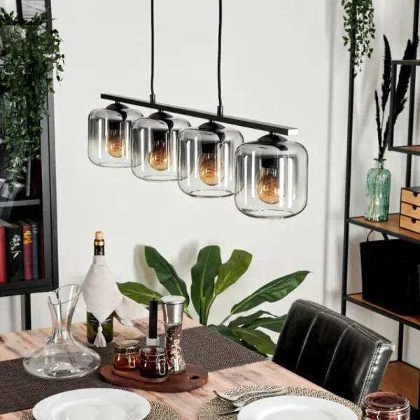 hofstein Suspension Verre 15cm Lauden Clair, Fumé, 4 lumières* Lampes Modernes
