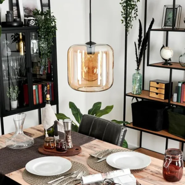 hofstein Suspension Verre 25cm Lauden Ambre, 1 lumière* Lampes En Verre