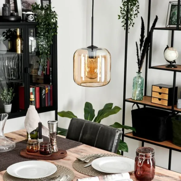 hofstein Suspension Verre 20cm Lauden Ambre, 1 lumière* Lampes En Verre