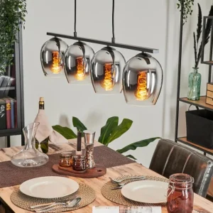 hofstein Suspension Verre 15cm Vevino Chrome, Clair, Fumé, 4 lumières* Lampes Modernes