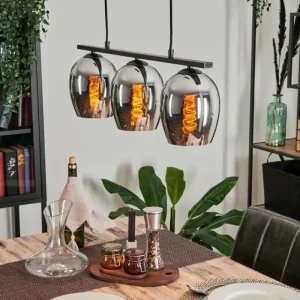 hofstein Suspension Verre 15cm Vevino Chrome, Fumé, 3 lumières* Lampes Modernes