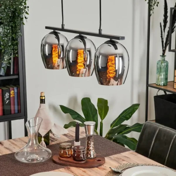 hofstein Suspension Verre 15cm Vevino Chrome, Fumé, 3 lumières* Lampes Modernes
