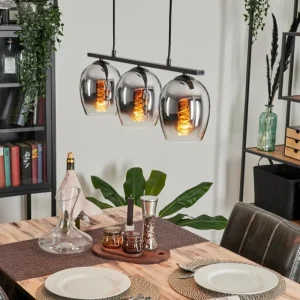 hofstein Suspension Verre 15cm Vevino Chrome, Clair, Fumé, 3 lumières* Lampes Modernes