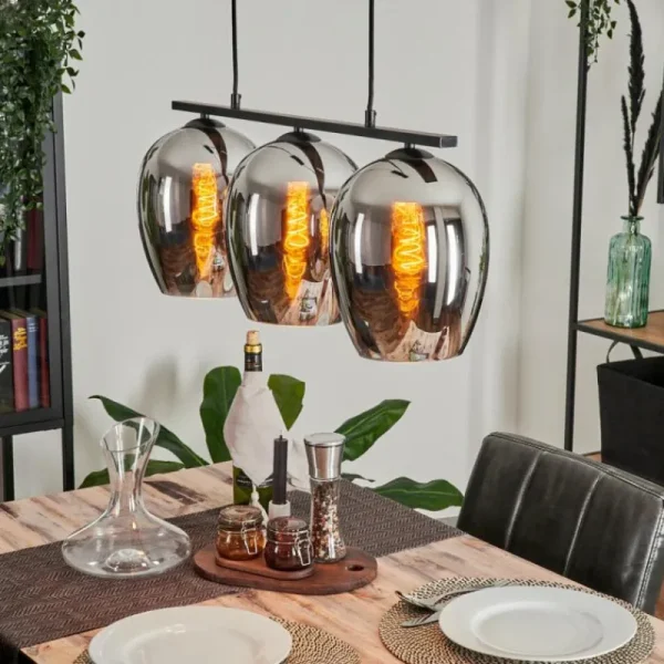 hofstein Suspension Verre 20cm Vevino Chrome, Fumé, 3 lumières* Lampes Modernes