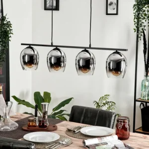 hofstein Suspension Verre 15cm Vevino Chrome, Clair, Fumé, 4 lumières* Lampes Modernes