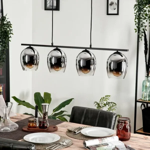 hofstein Suspension Verre 15cm Vevino Chrome, Clair, Fumé, 4 lumières* Lampes Modernes