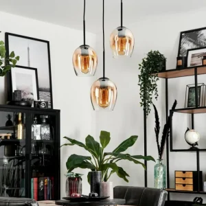 hofstein Suspension Verre 15cm Vevino Ambre, Clair, 3 lumières* Lampes En Verre