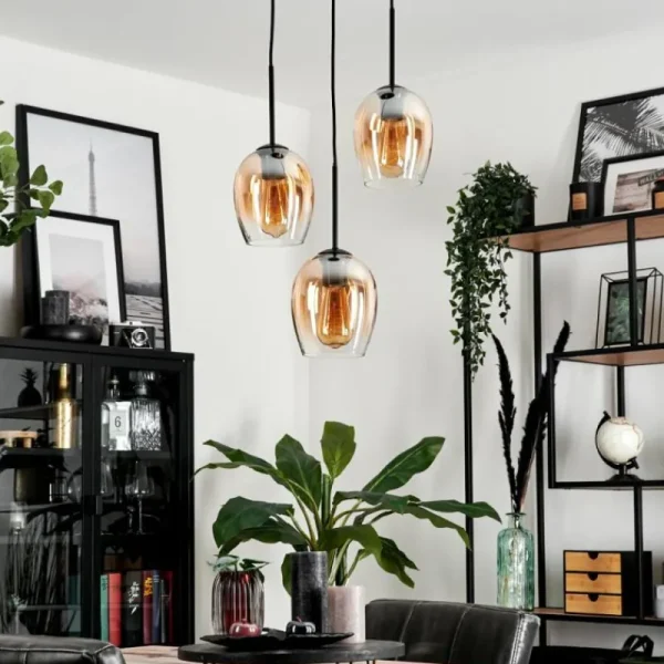hofstein Suspension Verre 15cm Vevino Ambre, Clair, 3 lumières* Lampes En Verre