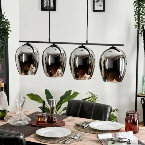 hofstein Suspension Verre 20cm Vevino Chrome, Fumé, 4 lumières* Lampes Modernes