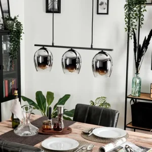 hofstein Suspension Verre 15cm Vevino Chrome, Clair, Fumé, 3 lumières* Lampes Modernes