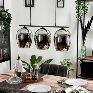 hofstein Suspension Verre 20cm Vevino Chrome, Fumé, 3 lumières* Lampes Modernes