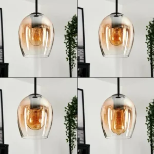 hofstein Suspension Verre 15cm Vevino Ambre, Clair, 3 lumières* Lampes En Verre