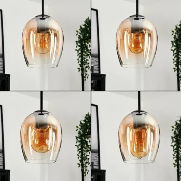 hofstein Suspension Verre 15cm Vevino Ambre, Clair, 3 lumières* Lampes En Verre