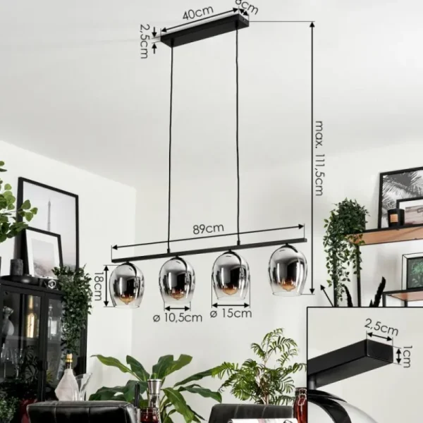 hofstein Suspension Verre 15cm Vevino Chrome, Clair, Fumé, 4 lumières* Lampes Modernes