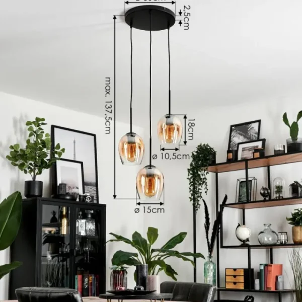 hofstein Suspension Verre 15cm Vevino Ambre, Clair, 3 lumières* Lampes En Verre