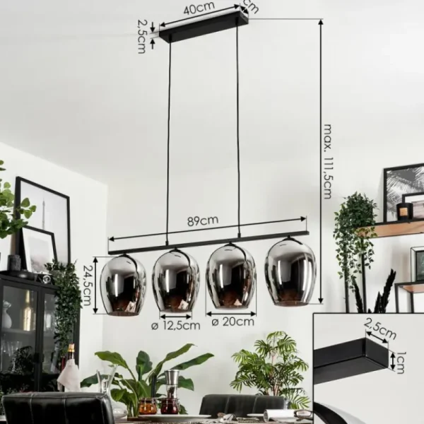 hofstein Suspension Verre 20cm Vevino Chrome, Fumé, 4 lumières* Lampes Modernes