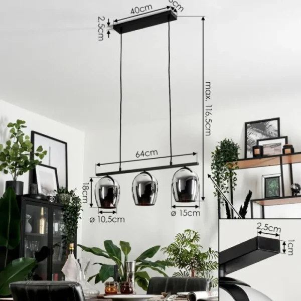 hofstein Suspension Verre 15cm Vevino Chrome, Fumé, 3 lumières* Lampes Modernes