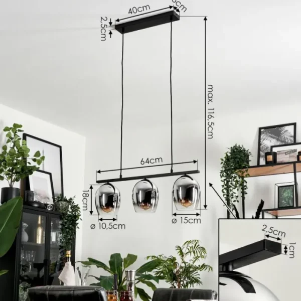 hofstein Suspension Verre 15cm Vevino Chrome, Clair, Fumé, 3 lumières* Lampes Modernes