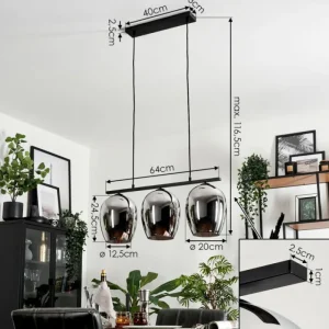 hofstein Suspension Verre 20cm Vevino Chrome, Fumé, 3 lumières* Lampes Modernes