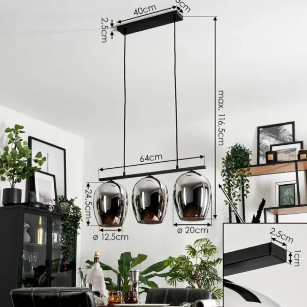 hofstein Suspension Verre 20cm Vevino Chrome, Fumé, 3 lumières* Lampes Modernes