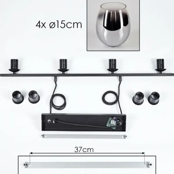 hofstein Suspension Verre 15cm Vevino Chrome, Clair, Fumé, 4 lumières* Lampes Modernes