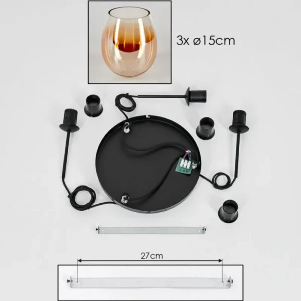 hofstein Suspension Verre 15cm Vevino Ambre, Clair, 3 lumières* Lampes En Verre