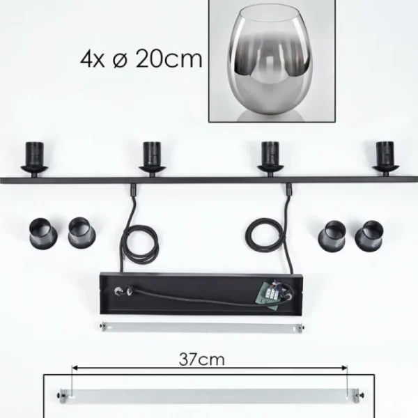 hofstein Suspension Verre 20cm Vevino Chrome, Fumé, 4 lumières* Lampes Modernes