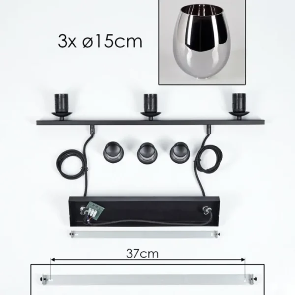 hofstein Suspension Verre 15cm Vevino Chrome, Fumé, 3 lumières* Lampes Modernes