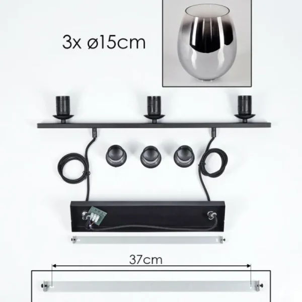 hofstein Suspension Verre 15cm Vevino Chrome, Clair, Fumé, 3 lumières* Lampes Modernes