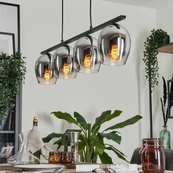 hofstein Suspension Verre 15cm Vevino Chrome, Clair, Fumé, 4 lumières* Lampes Modernes