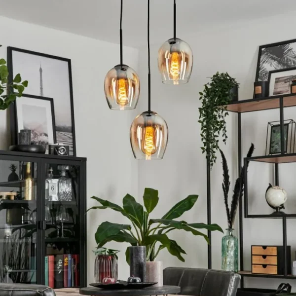 hofstein Suspension Verre 15cm Vevino Ambre, Clair, 3 lumières* Lampes En Verre