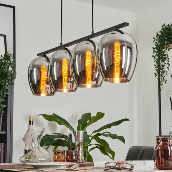 hofstein Suspension Verre 20cm Vevino Chrome, Fumé, 4 lumières* Lampes Modernes