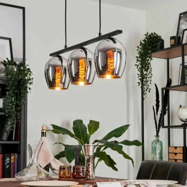 hofstein Suspension Verre 15cm Vevino Chrome, Fumé, 3 lumières* Lampes Modernes