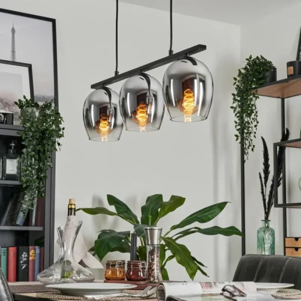 hofstein Suspension Verre 15cm Vevino Chrome, Clair, Fumé, 3 lumières* Lampes Modernes
