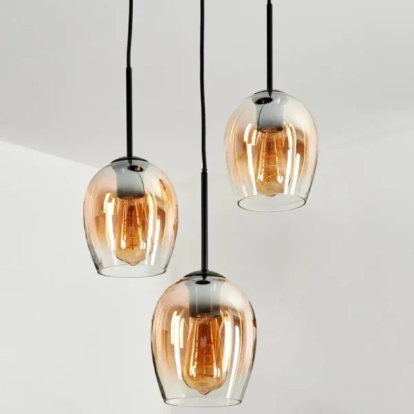hofstein Suspension Verre 15cm Vevino Ambre, Clair, 3 lumières* Lampes En Verre