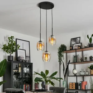 hofstein Suspension Verre 15cm Vevino Ambre, Clair, 3 lumières* Lampes En Verre