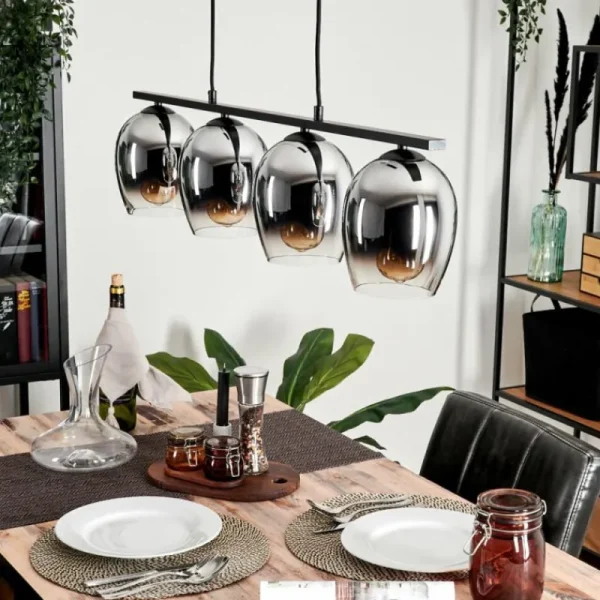 hofstein Suspension Verre 15cm Vevino Chrome, Clair, Fumé, 4 lumières* Lampes Modernes