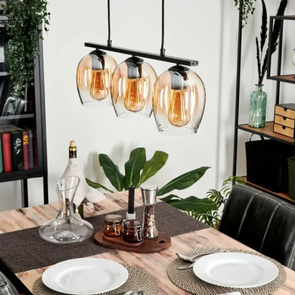 hofstein Suspension Verre 15cm Vevino Clair, 3 lumières* Lampes En Verre