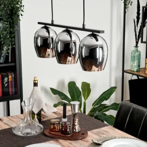 hofstein Suspension Verre 15cm Vevino Chrome, Fumé, 3 lumières* Lampes Modernes