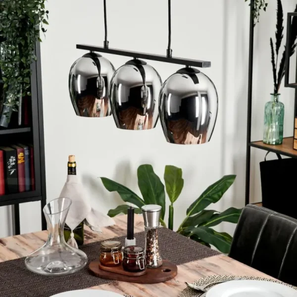 hofstein Suspension Verre 15cm Vevino Chrome, Fumé, 3 lumières* Lampes Modernes