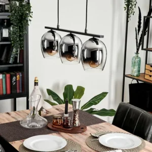 hofstein Suspension Verre 15cm Vevino Chrome, Clair, Fumé, 3 lumières* Lampes Modernes