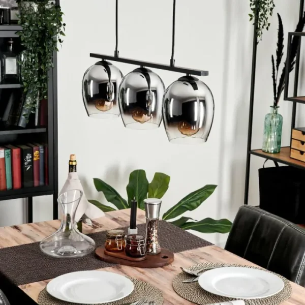 hofstein Suspension Verre 15cm Vevino Chrome, Clair, Fumé, 3 lumières* Lampes Modernes