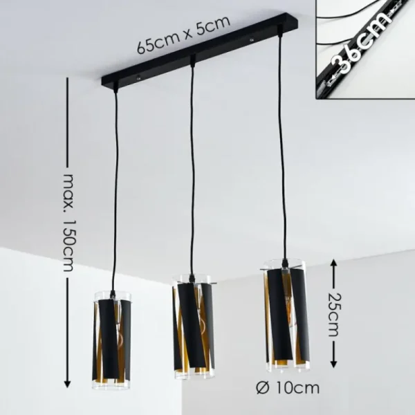 hofstein Suspension Vänersborg Noir, 3 lumières* Lampes En Verre