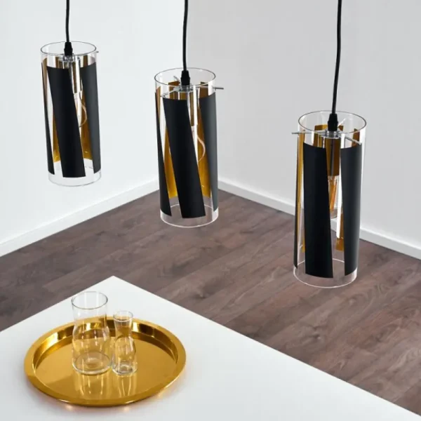hofstein Suspension Vänersborg Noir, 3 lumières* Lampes En Verre